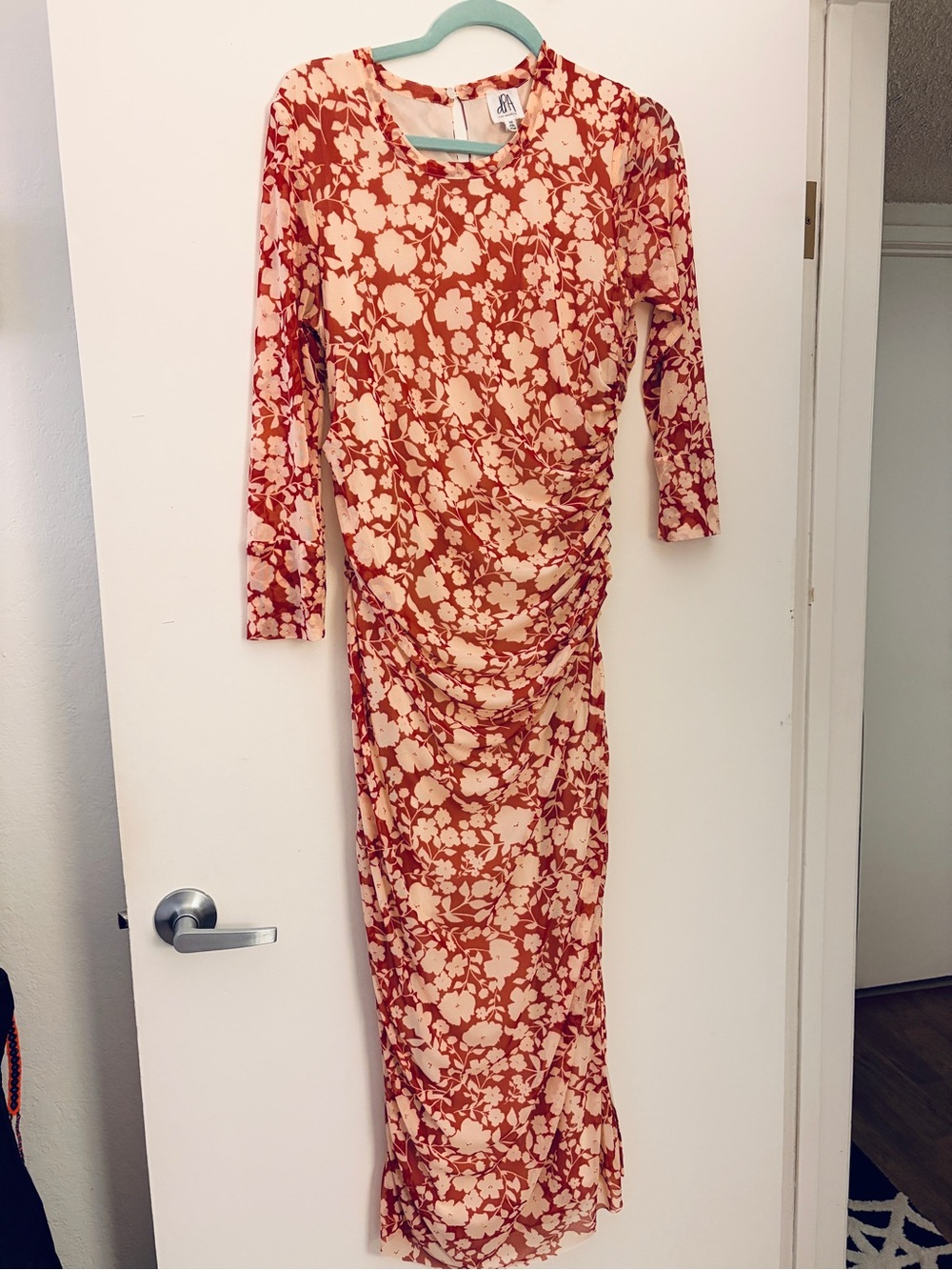 dRA Red Cream Floral Ruched Maxi Dress